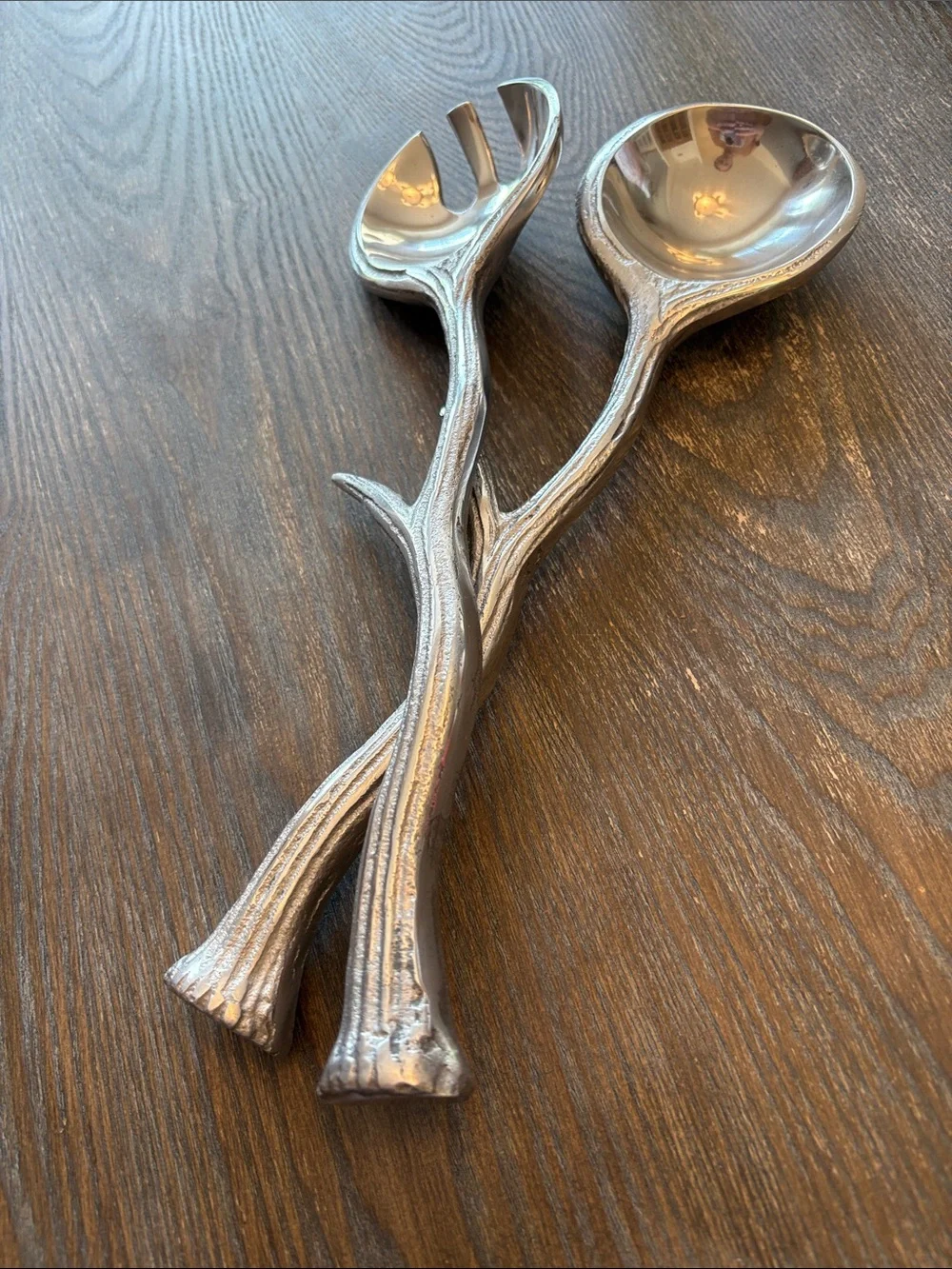 Antler Design Silver Salad Server Set - Elegant Serving Pair